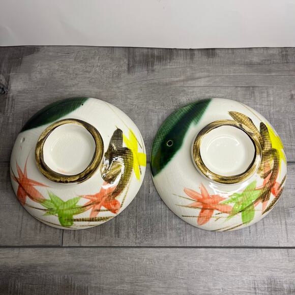 Vintage lot of 2 Handpainted Floral Asian Ceramic Rice Bowl Vented Lids - Picture 6 of 6